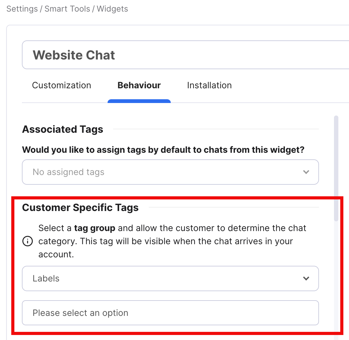 Customer Specific Tags field