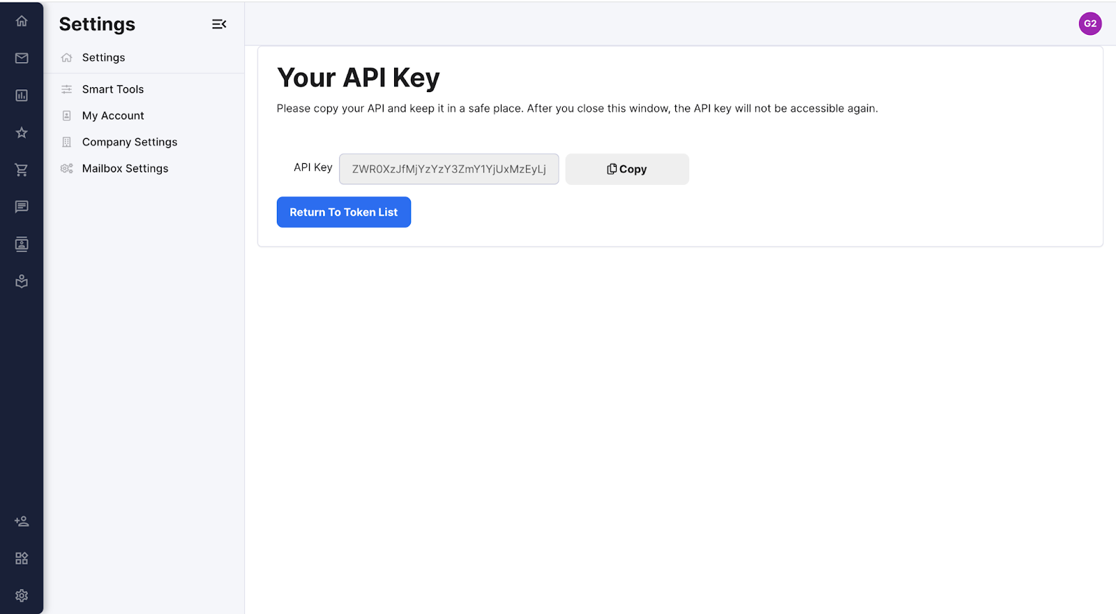 The generated API token.