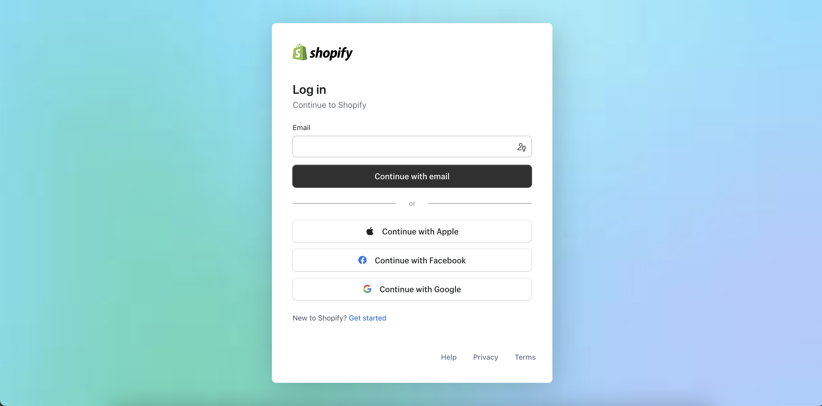 Log in page for Shopify.