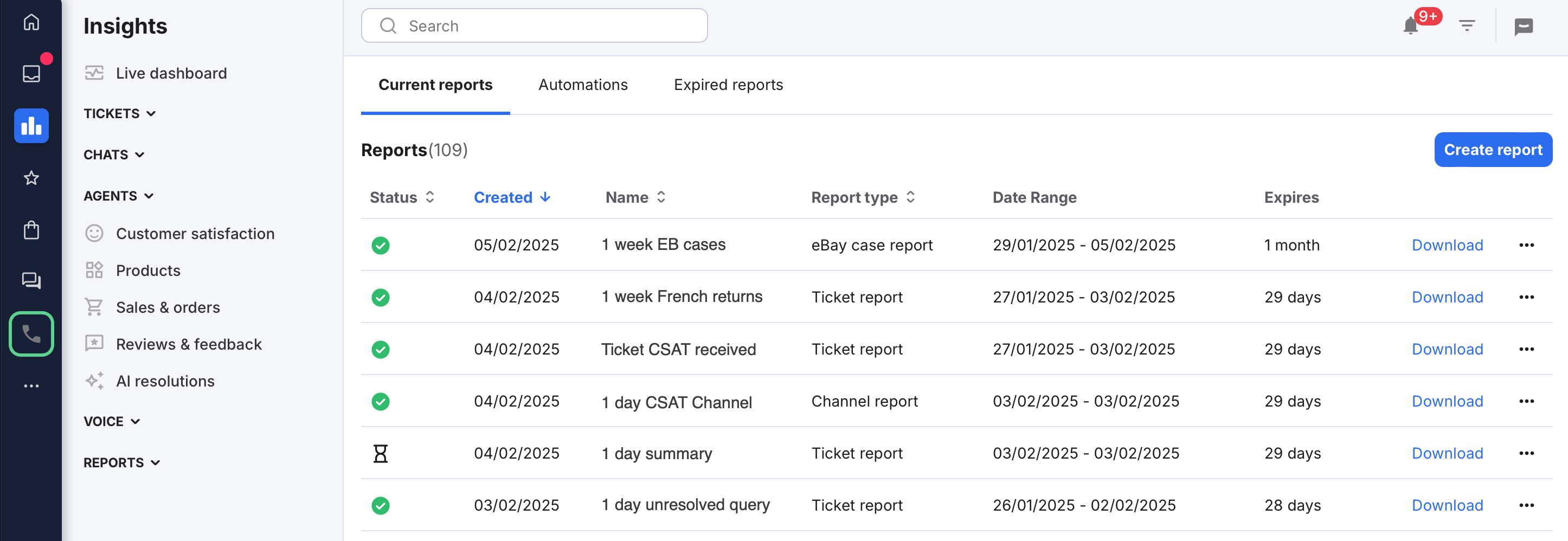 The Current Reports tab in the Report Extracts page. 