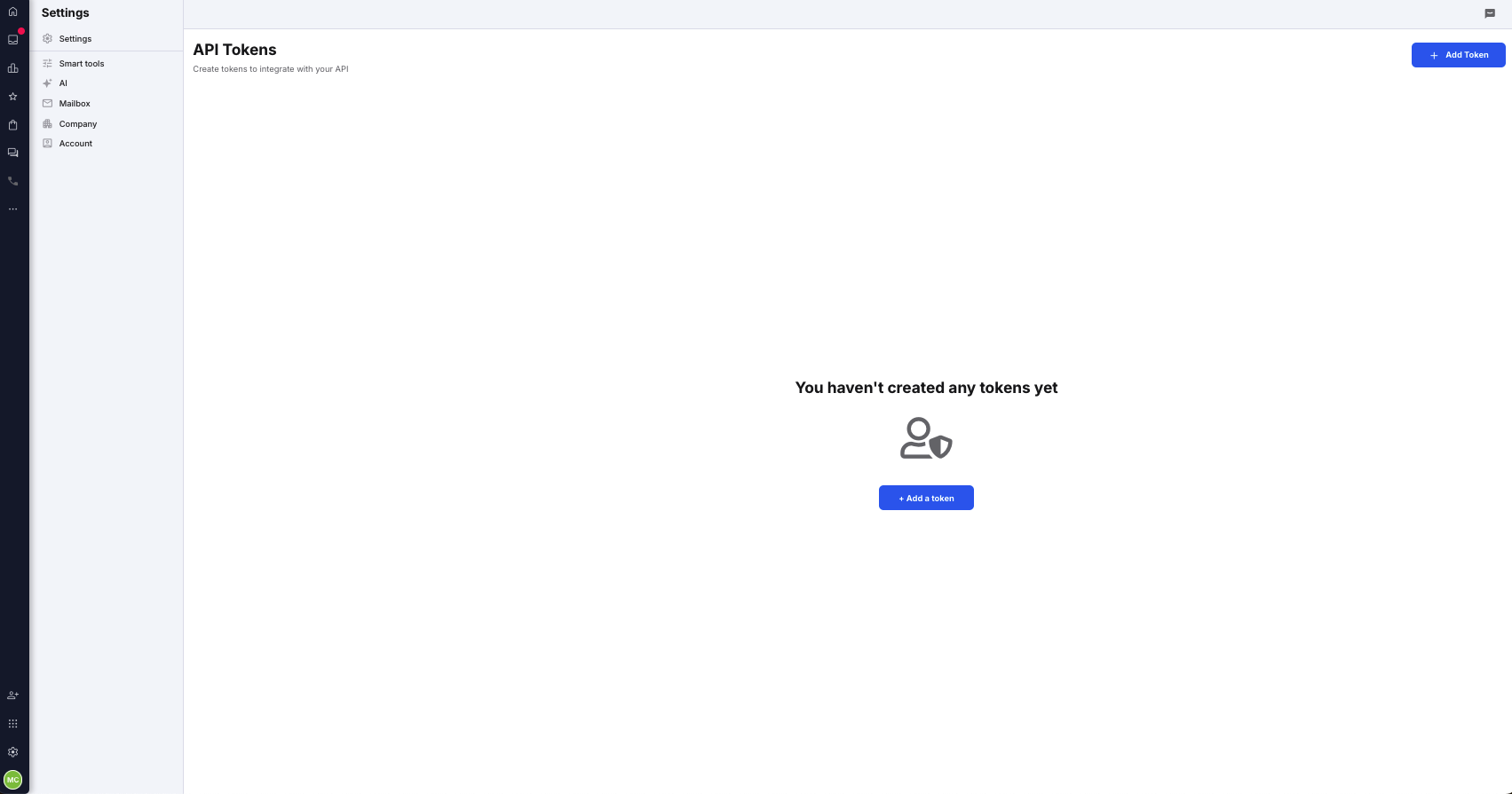 API Tokens page