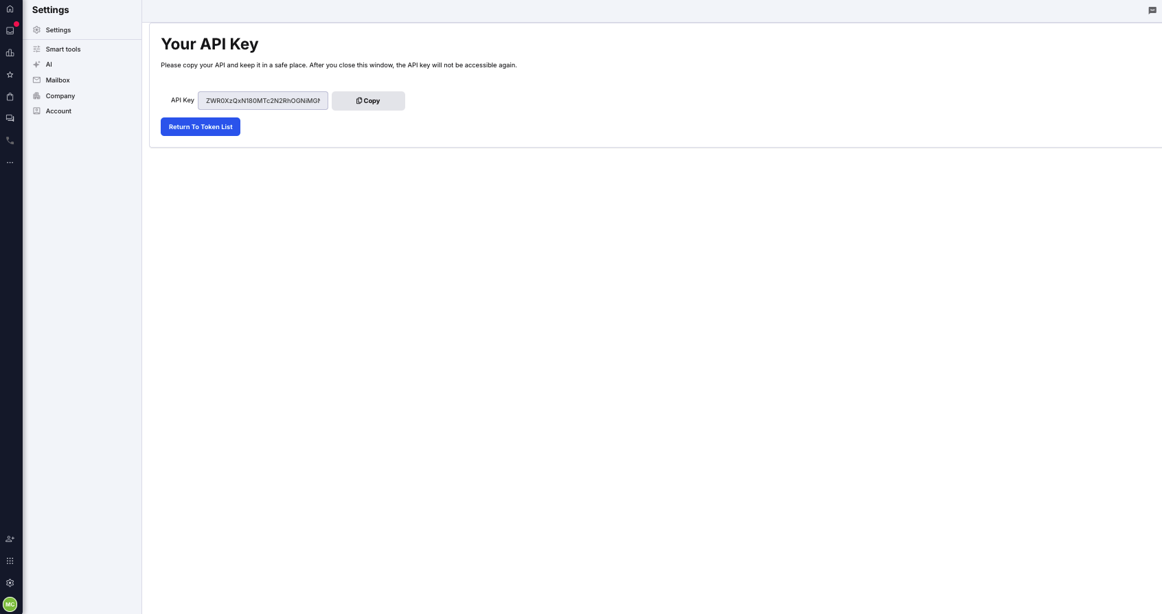 The generated API token.