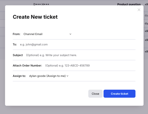 New ticket popup