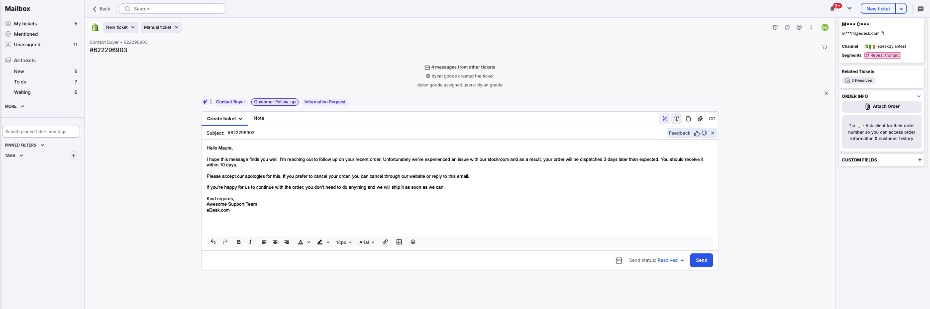Edit Ticket page