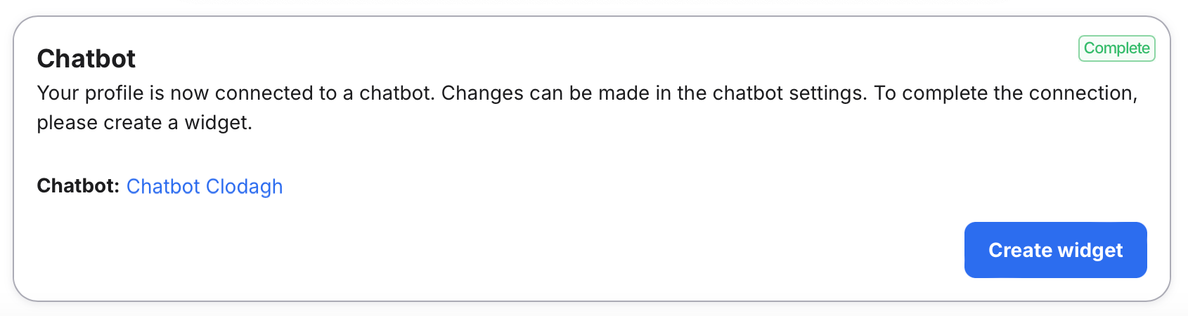 New Chatbot link and Create Widget button.