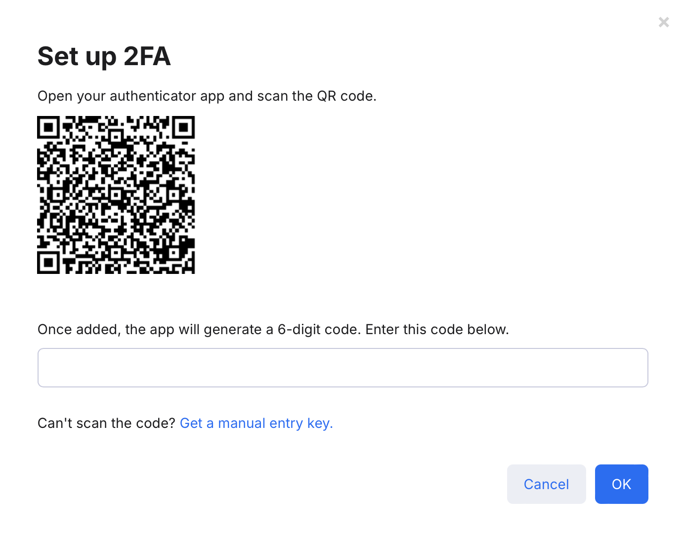 Set up 2FA window.