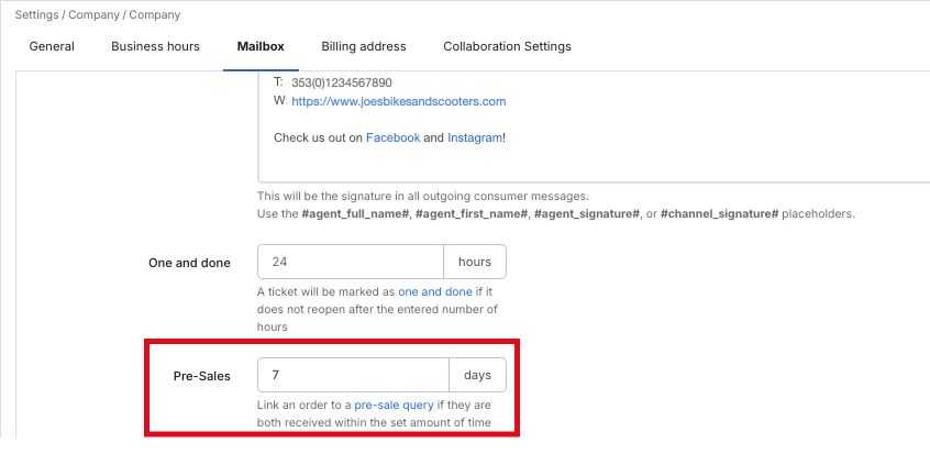 Settings for conversion window time frame