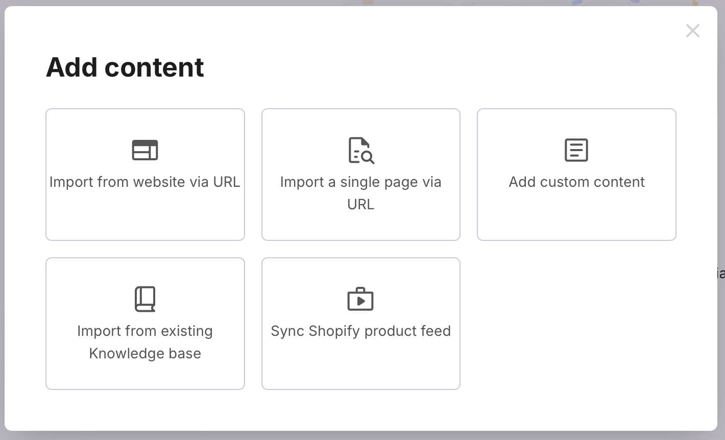 Select one of the tiles in the Add Content window.