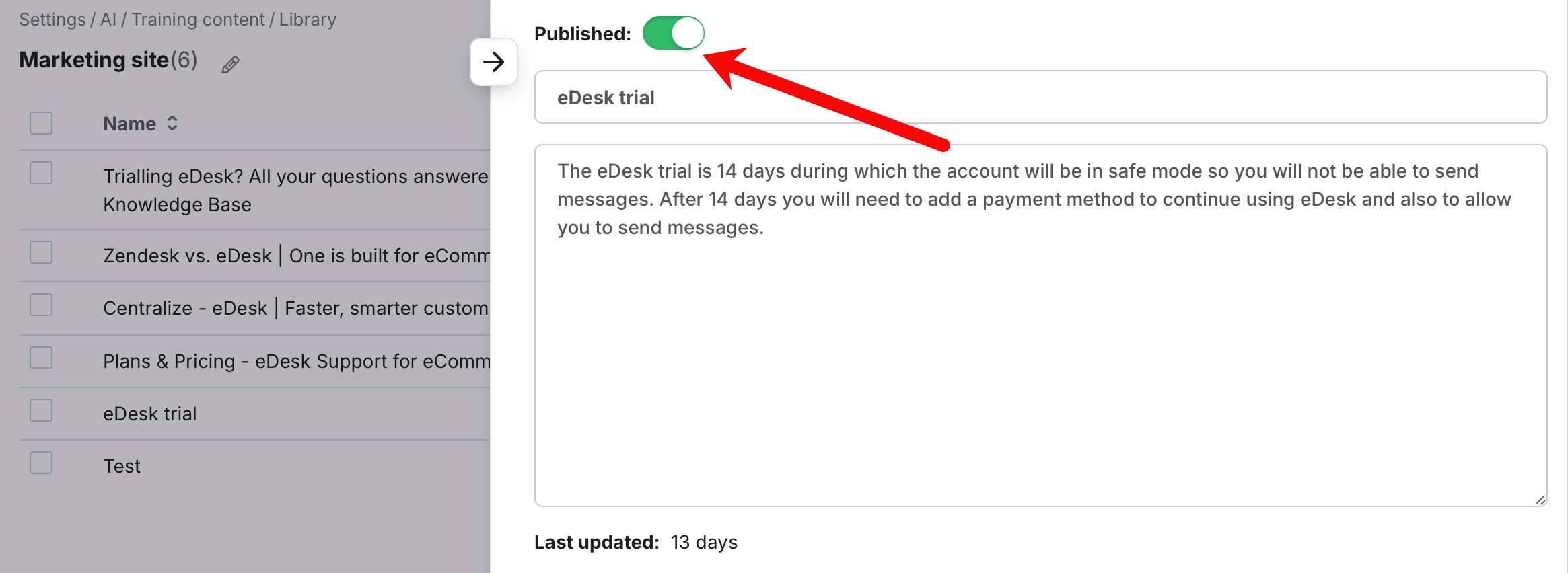 Publish/unpublish toggle.