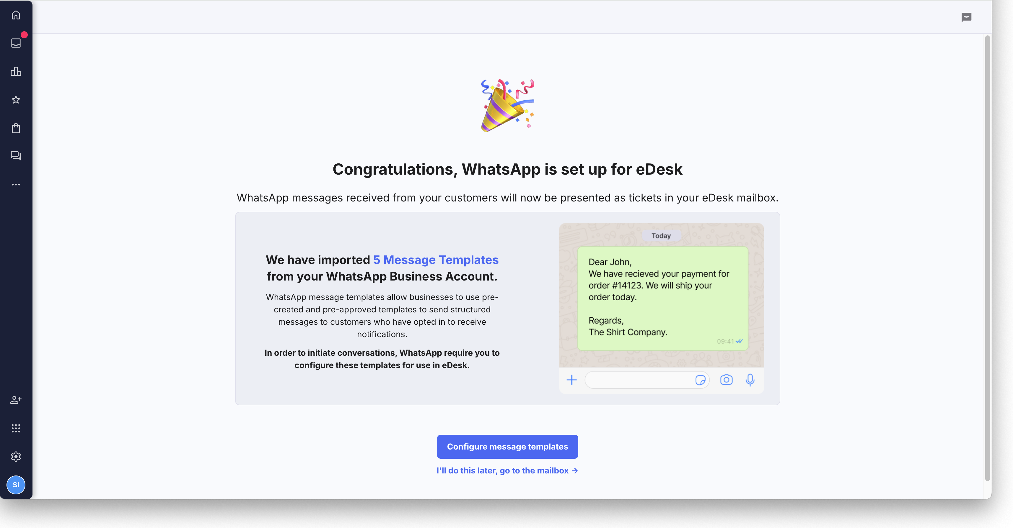 Confirmation page