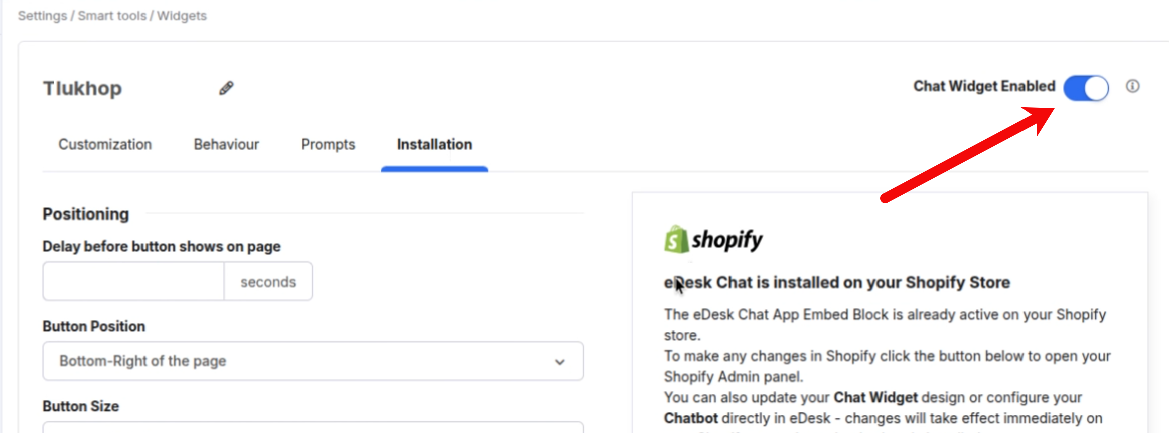 Live Chat Widget enabled toggle.