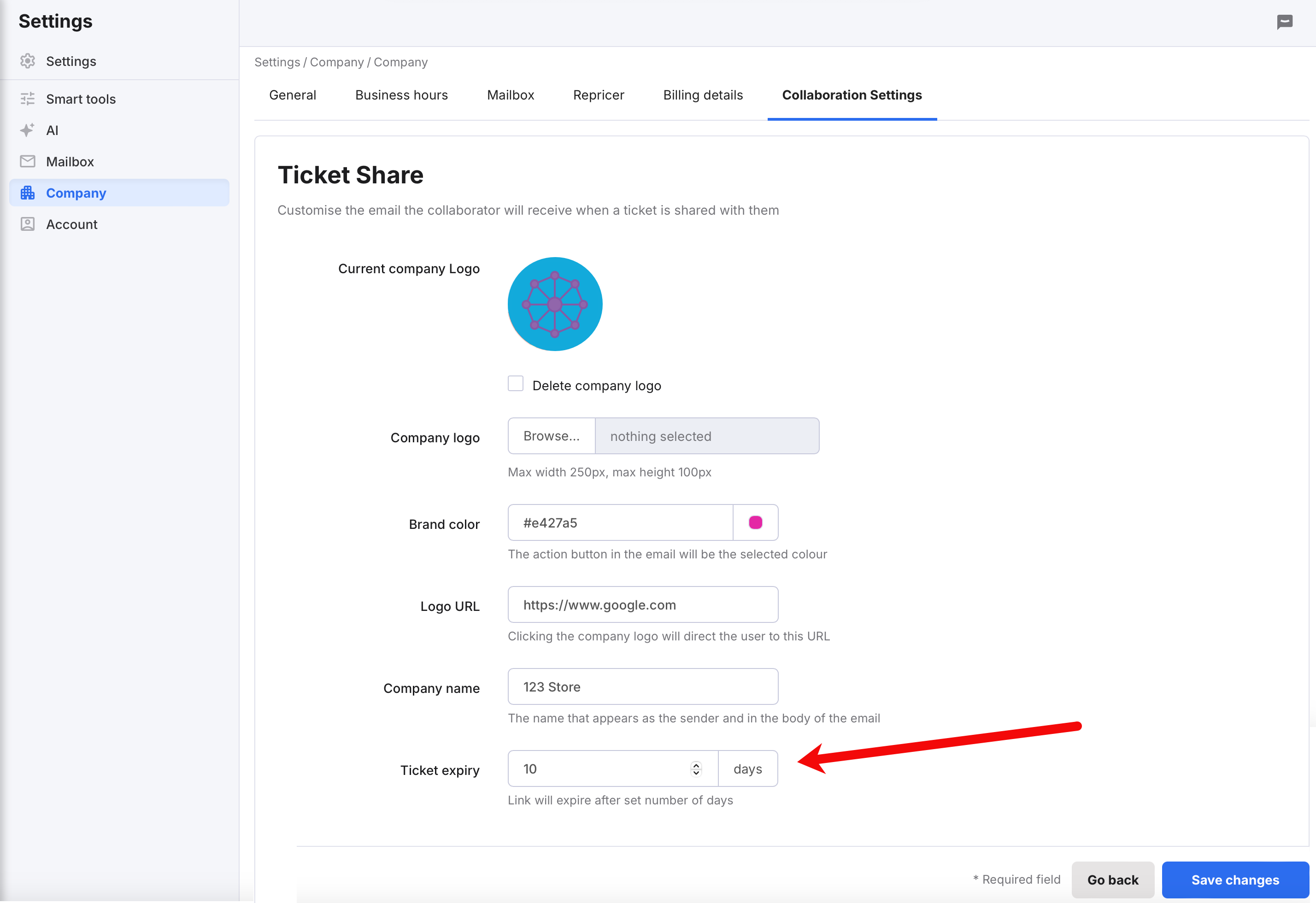 Ticket Expiry field.
