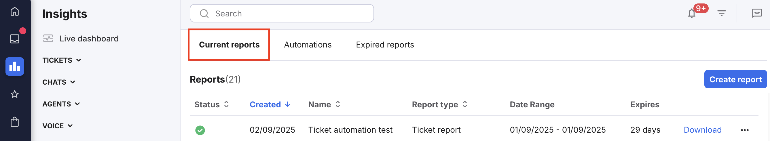 Current reports tab.