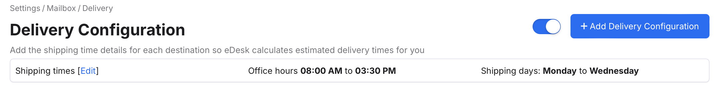 Shopping calculation in Delivery Configuration page