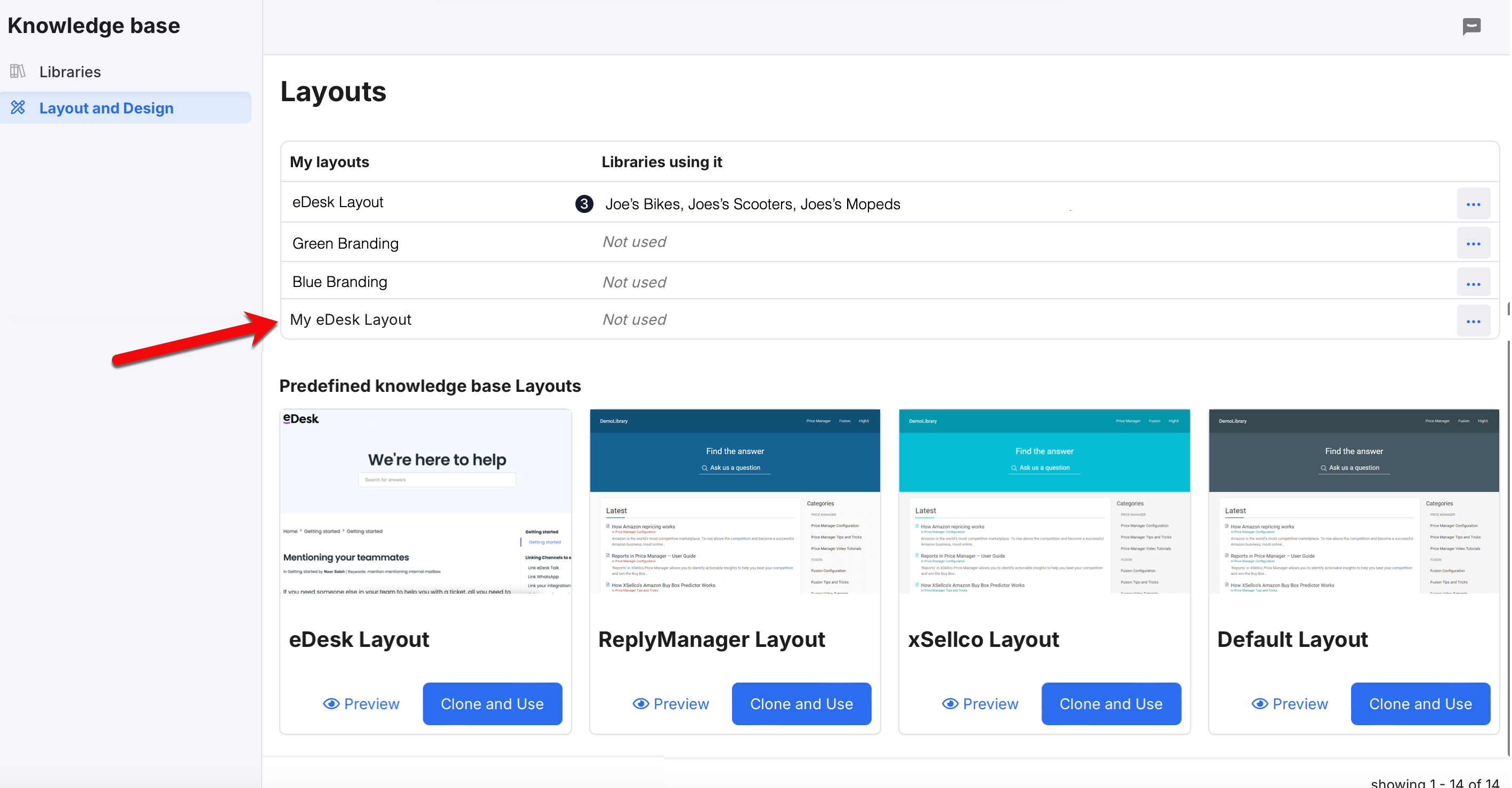 The Layouts page showing the newly added Layout