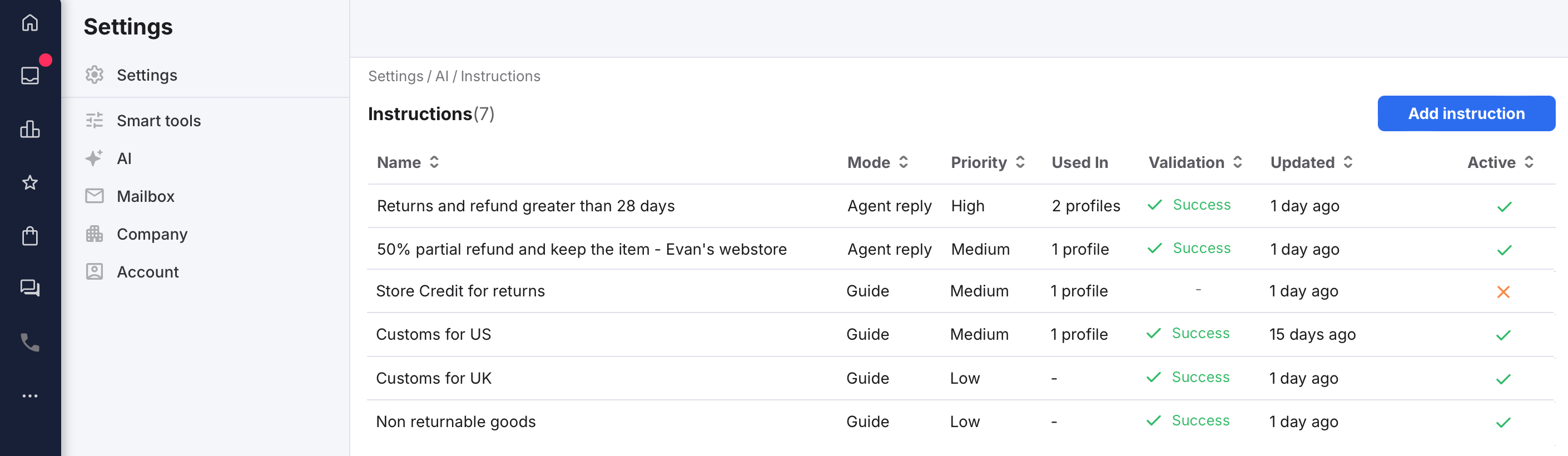 List of Instructions for AI Agents