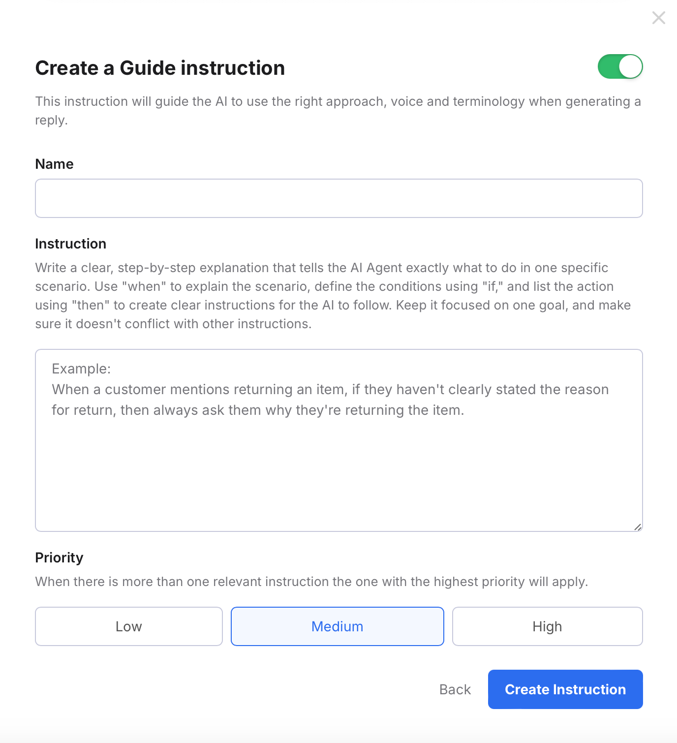 Create a Guide Instruction window