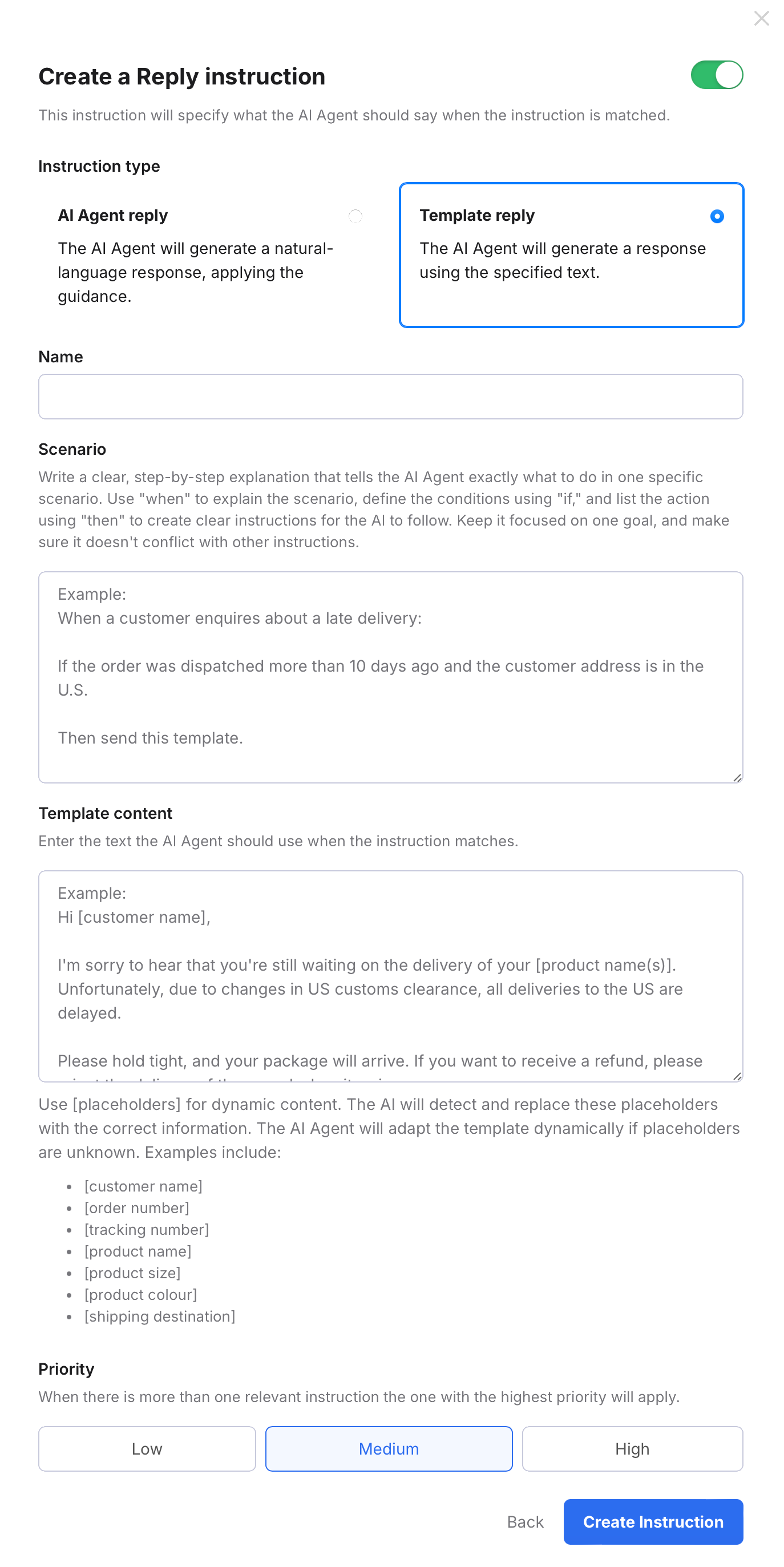 Create A Reply Instruction using a Template