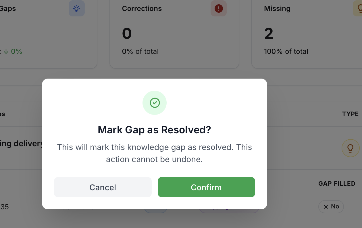 Mark as Resolved modal