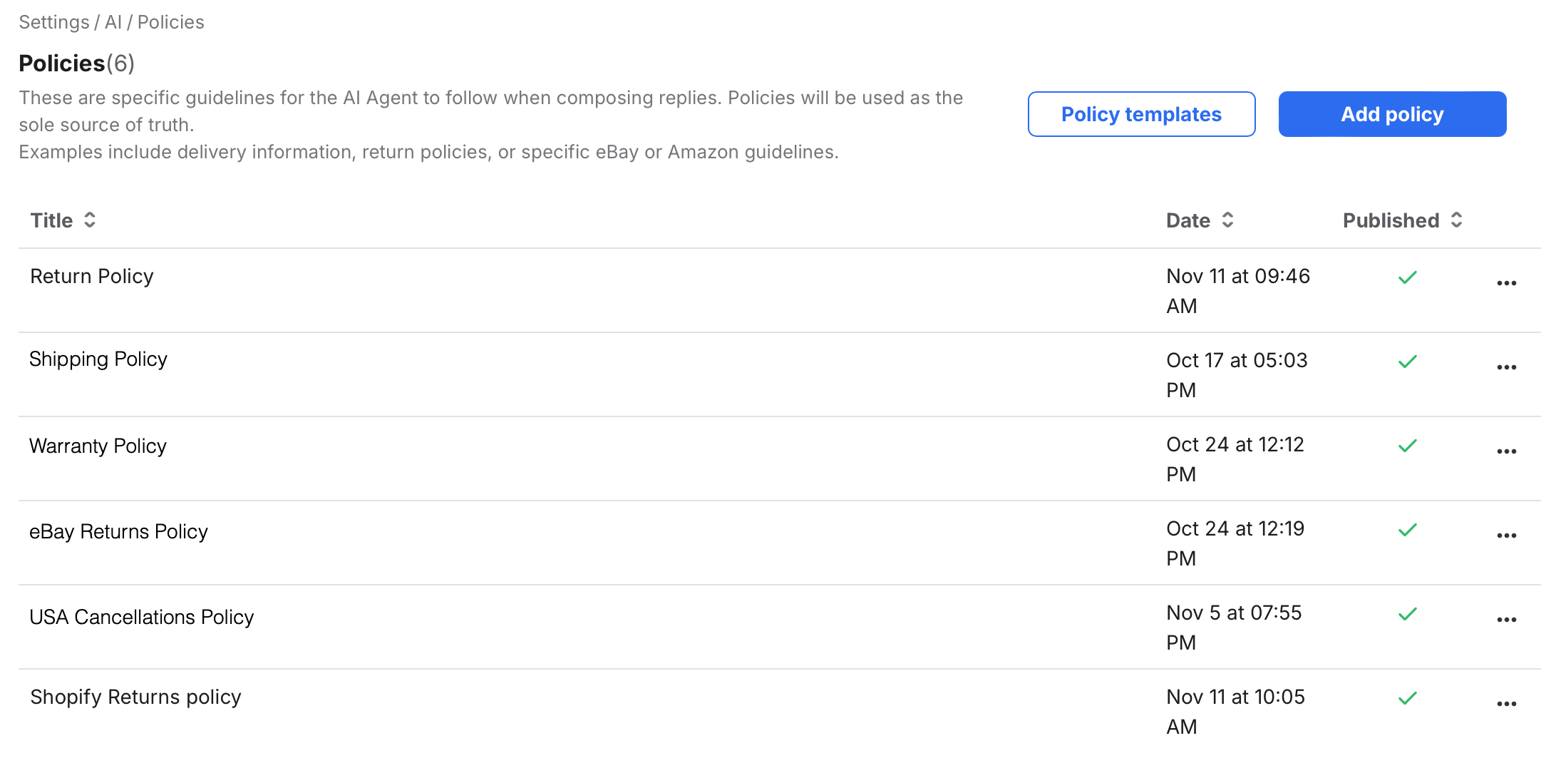 The Polocies listing page.