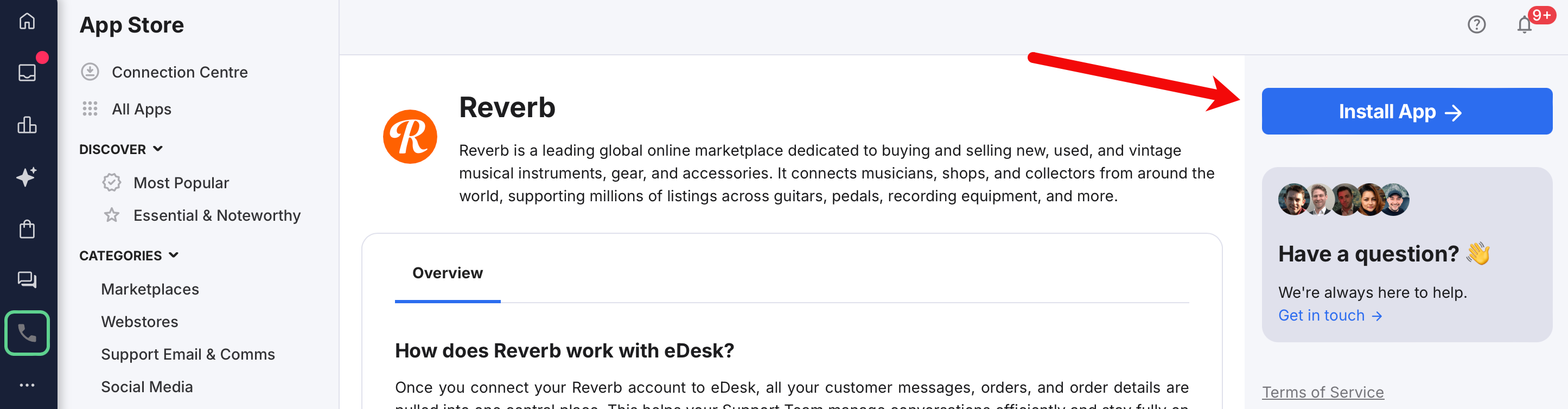 The Install App button for Reverb the eDesk App Store