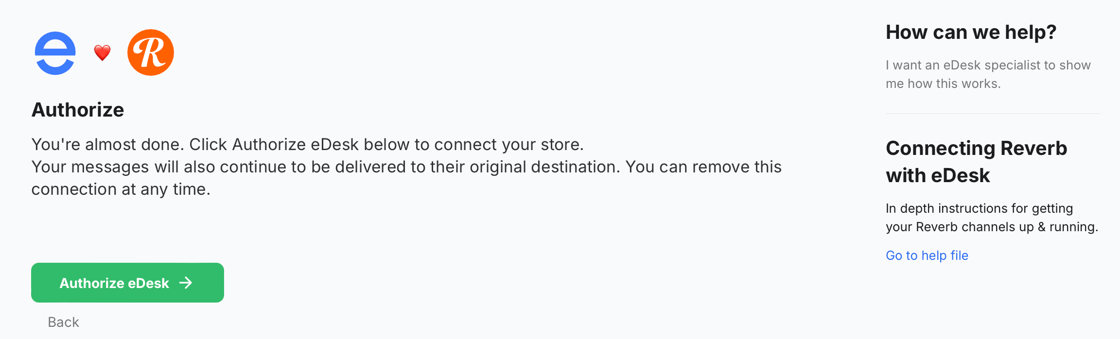 Authorize page showing Authorize eDesk button