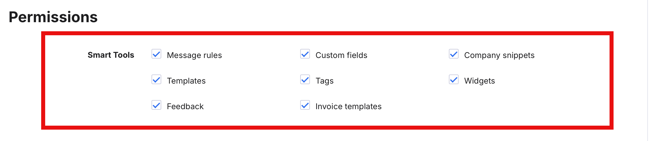 Permissions for Smart Tools.