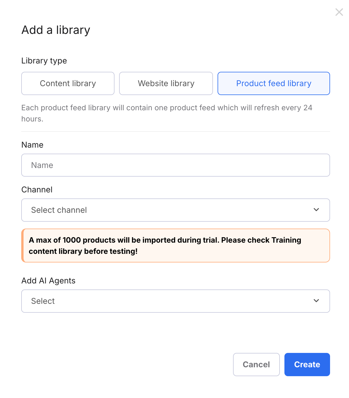 Product Feed library fields