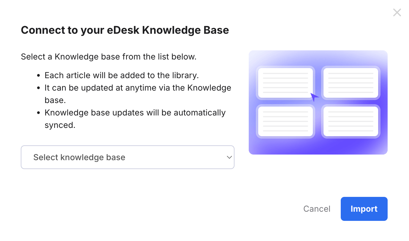 Connect to your eDesk Knowledge Base window