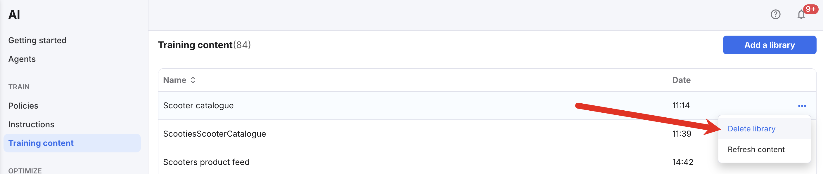 Delete Library button