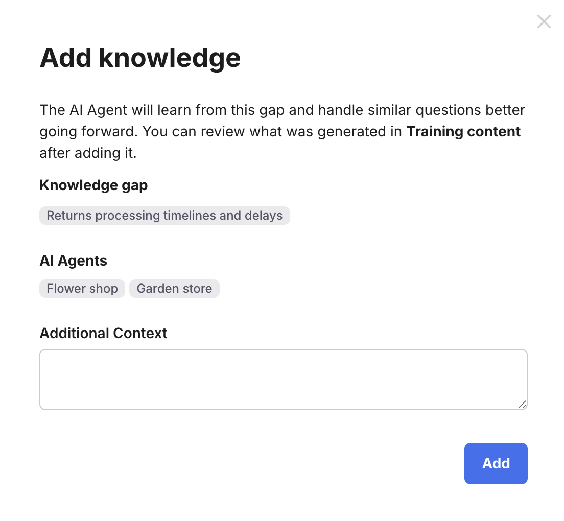 Add Knowledge window