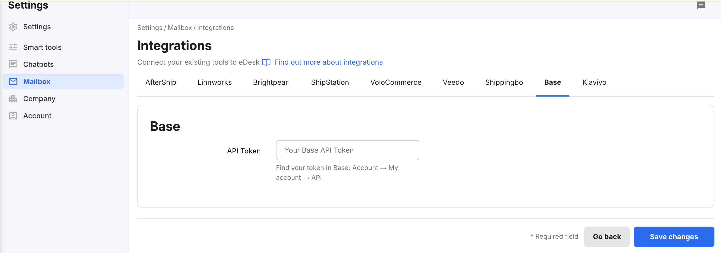 Integrations page for Base