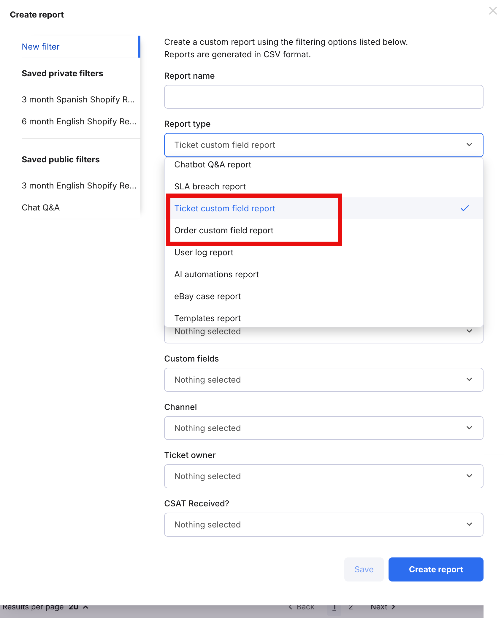 Custom field report extracts