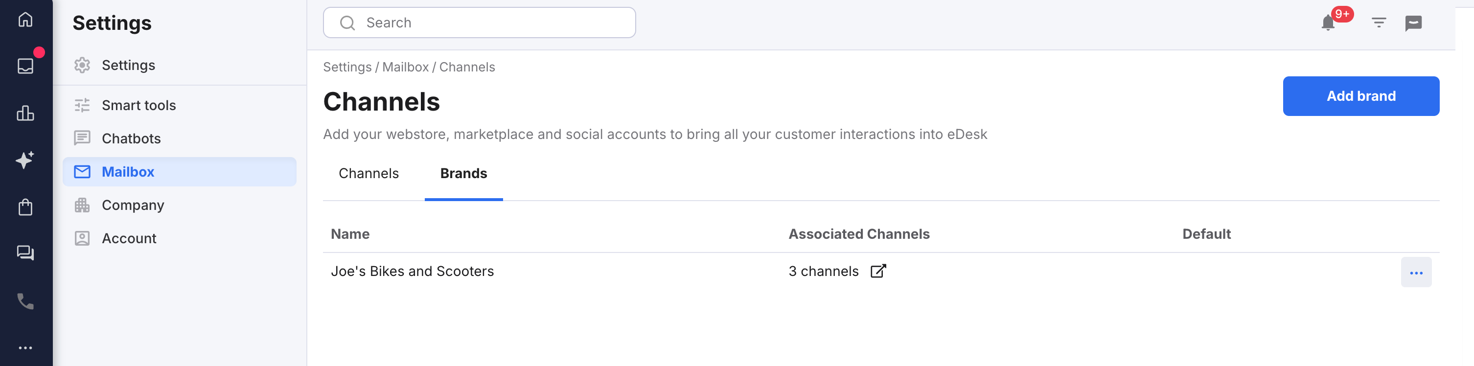Brands tab showing the Brands that already exist