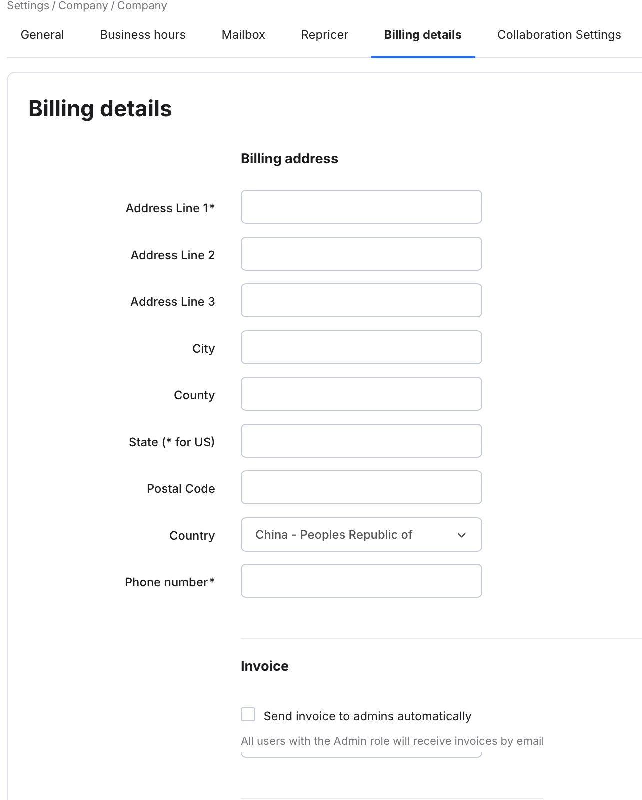 Billing Details tab