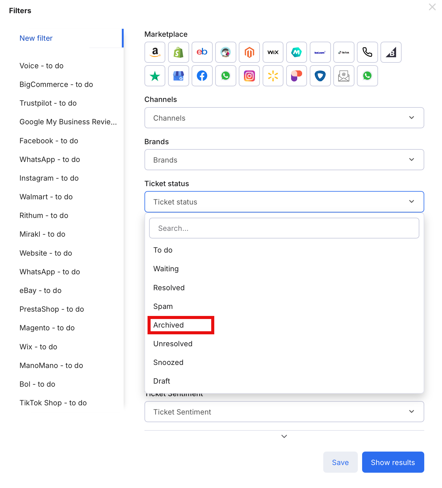 Archived status in Filters