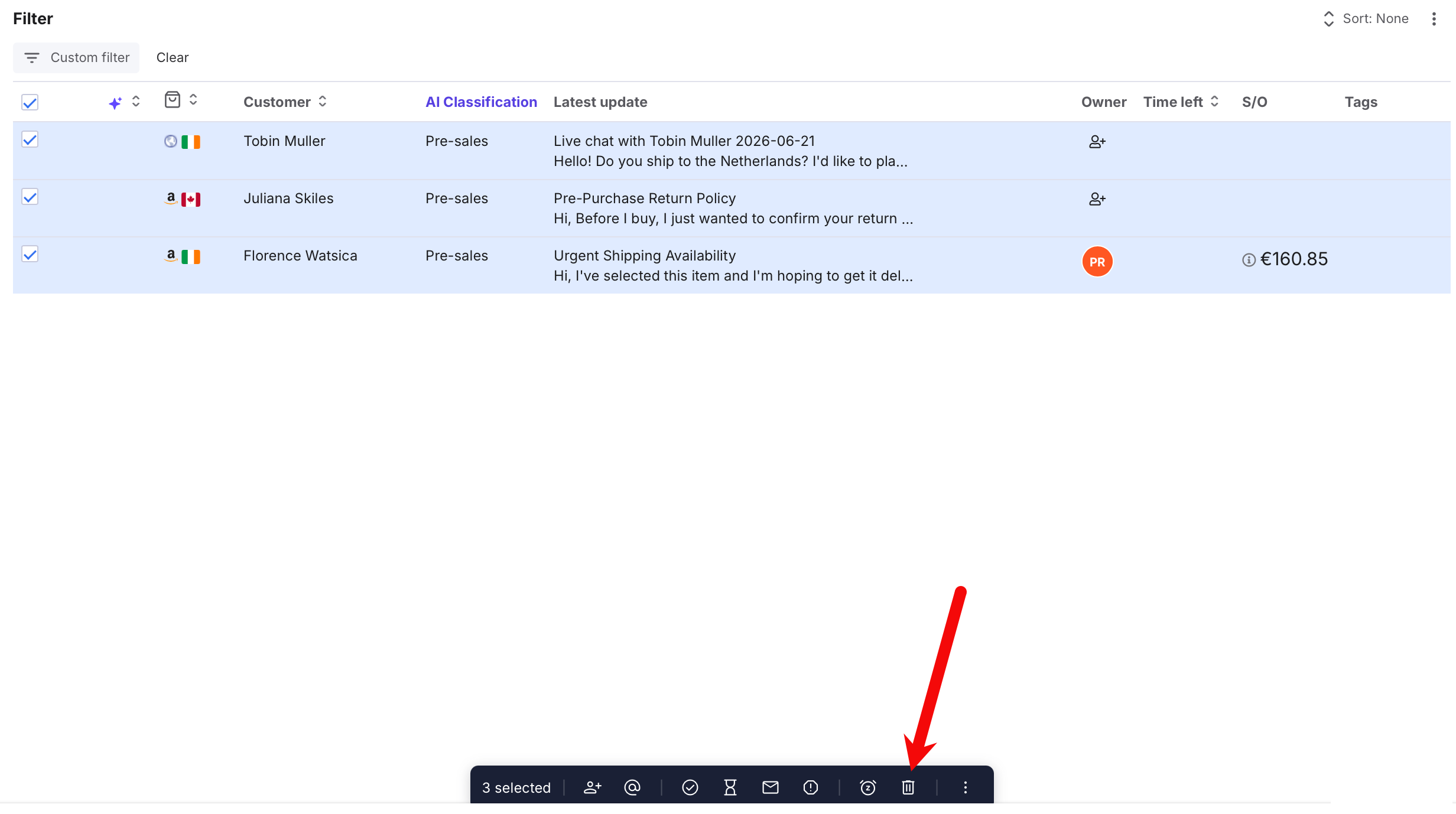 Bulk Actions > Delete button