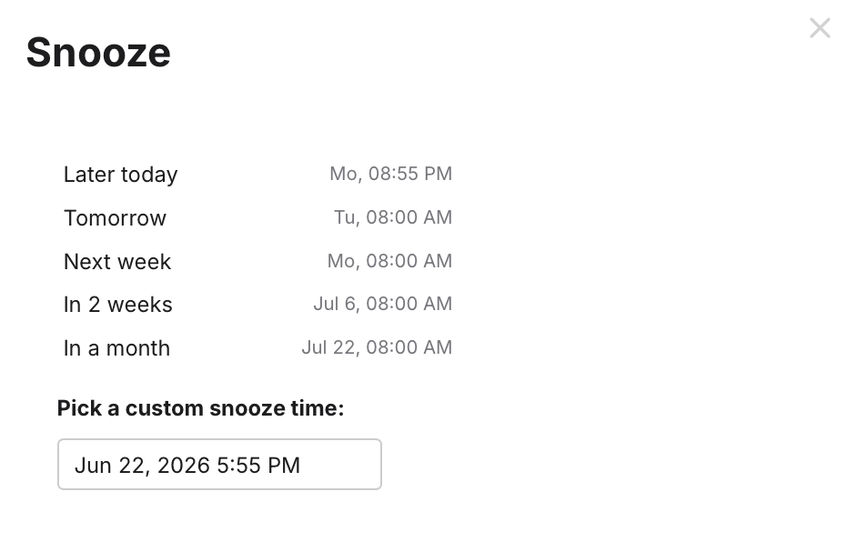 Snooze duration window