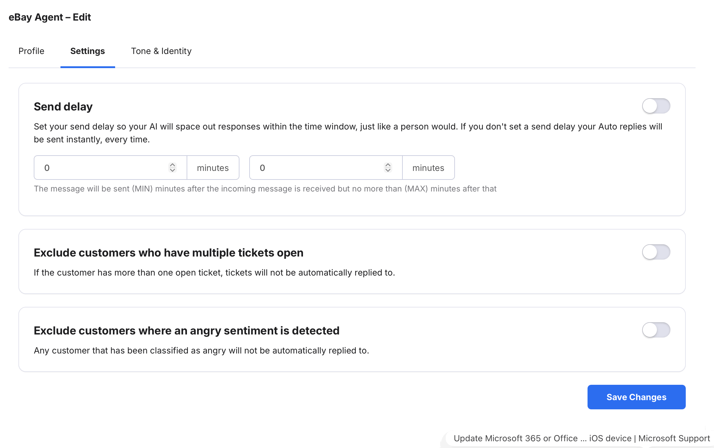 The Settings tab