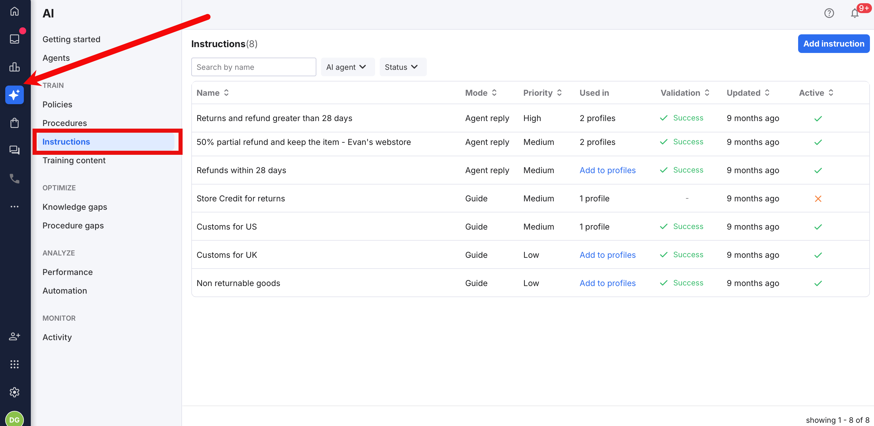 Instructions page