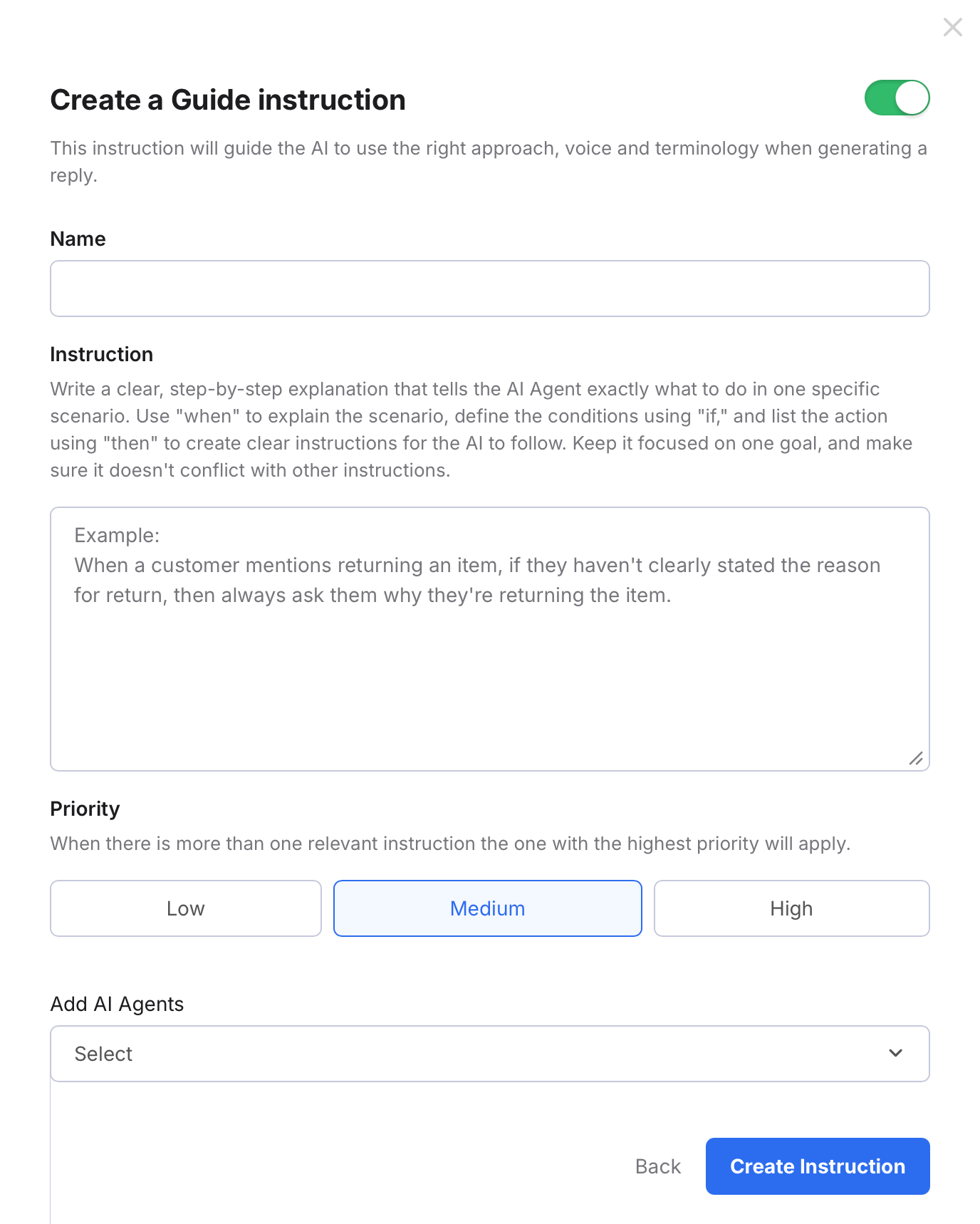 Create a Guide instruction