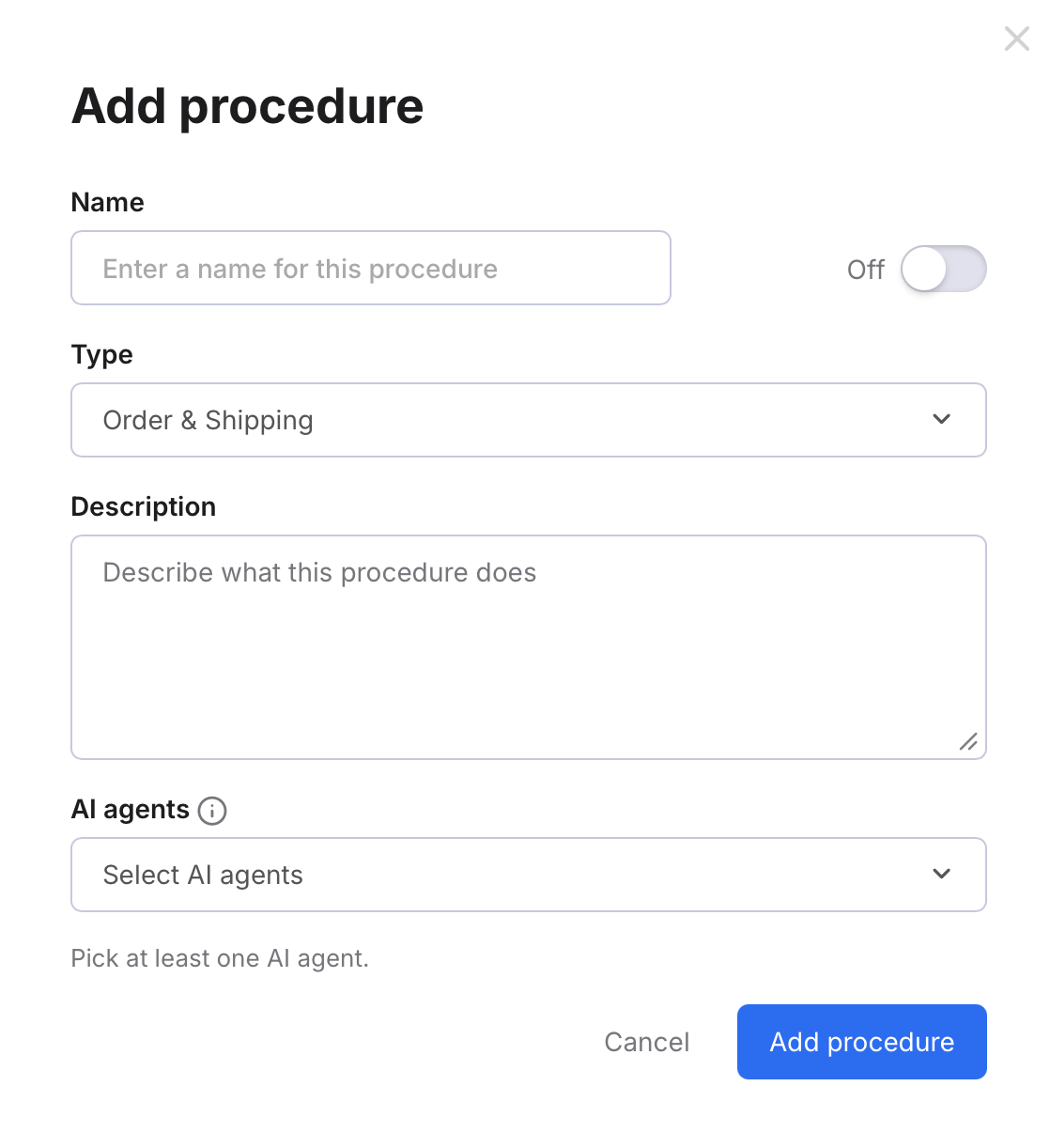 Add procedure window