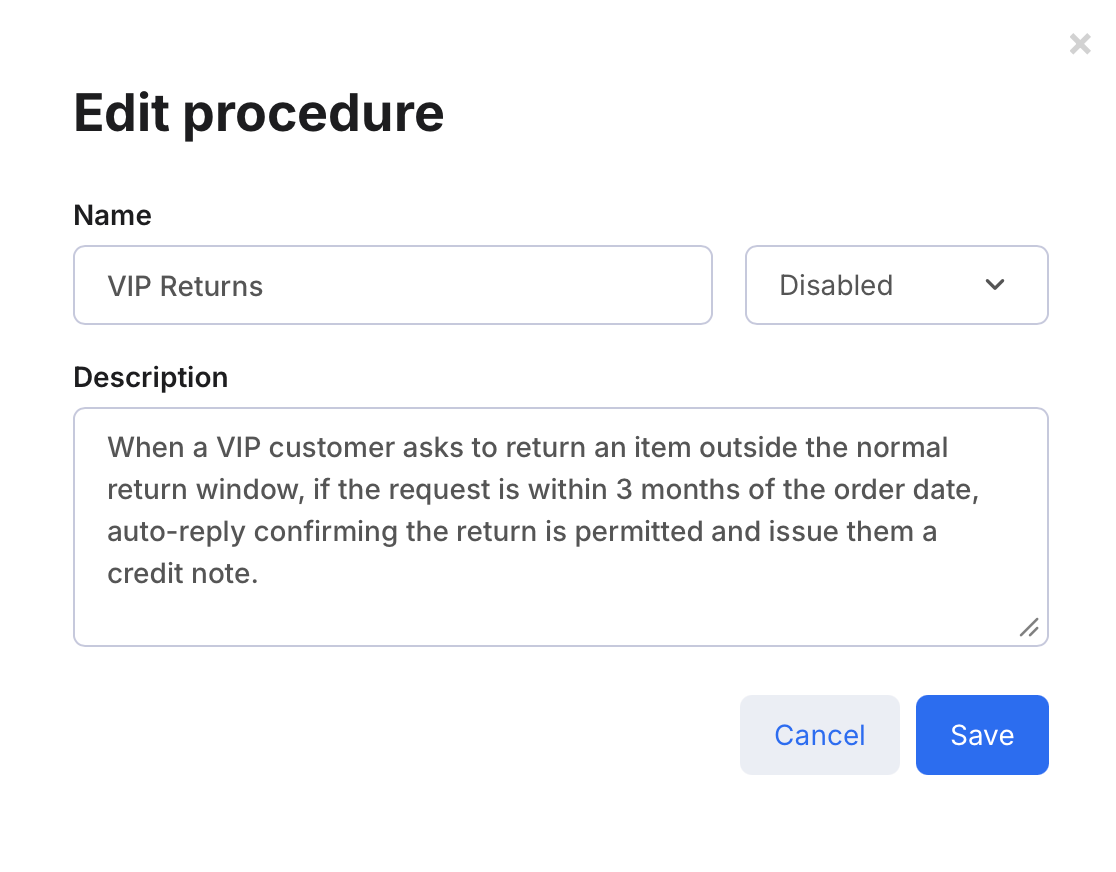 Edit Procedure window