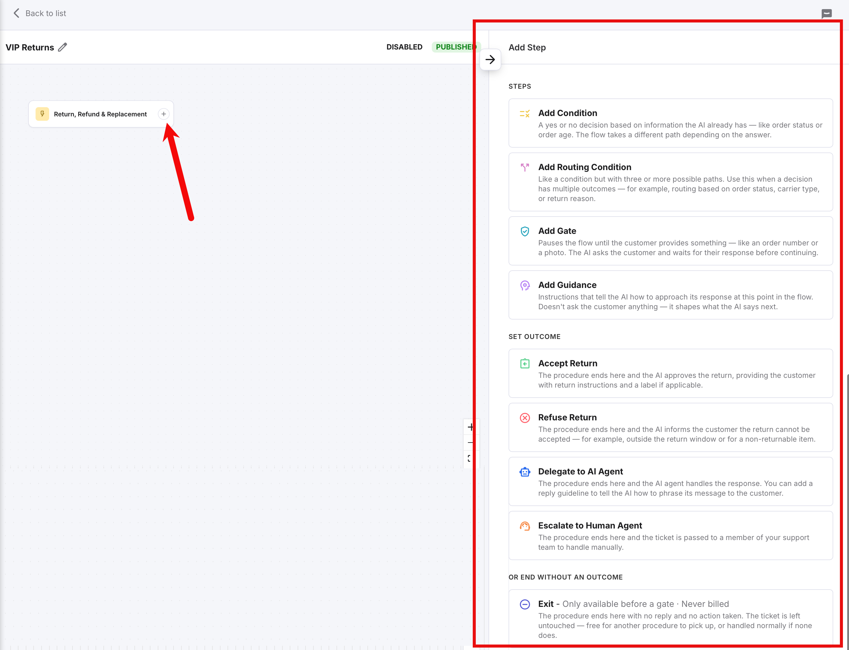 Add Step menu