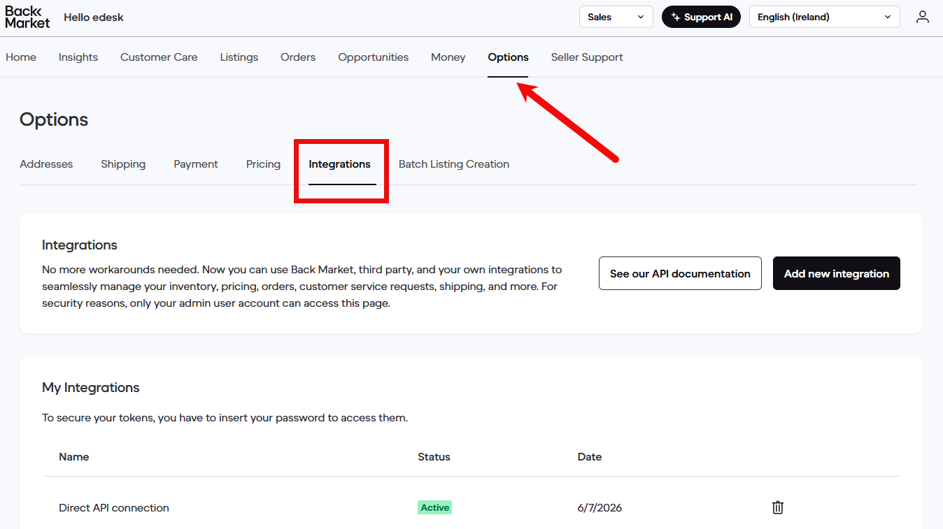 Back Market Seller Portal - Integrations