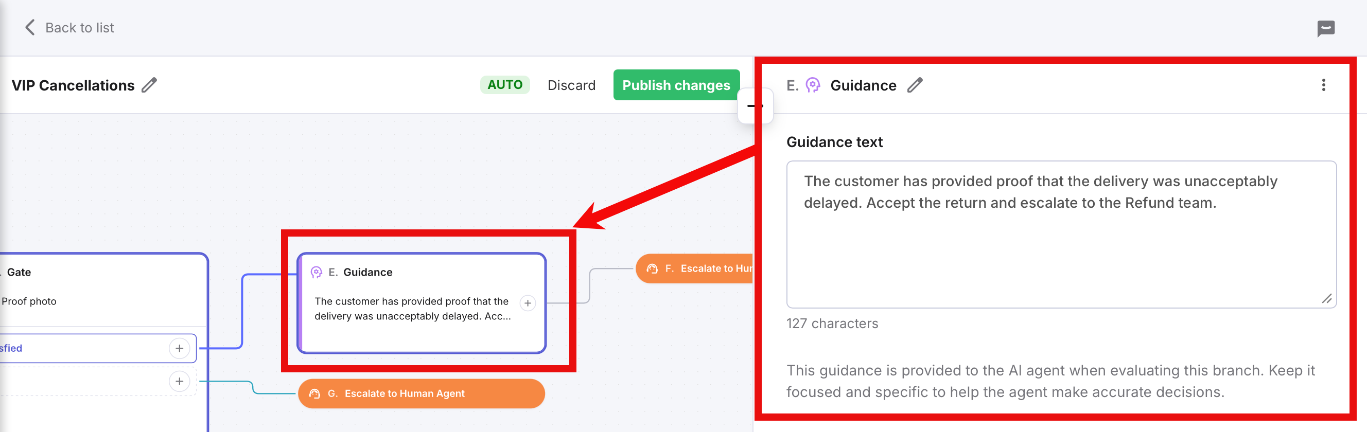 The Edit Panel for a Guidance step