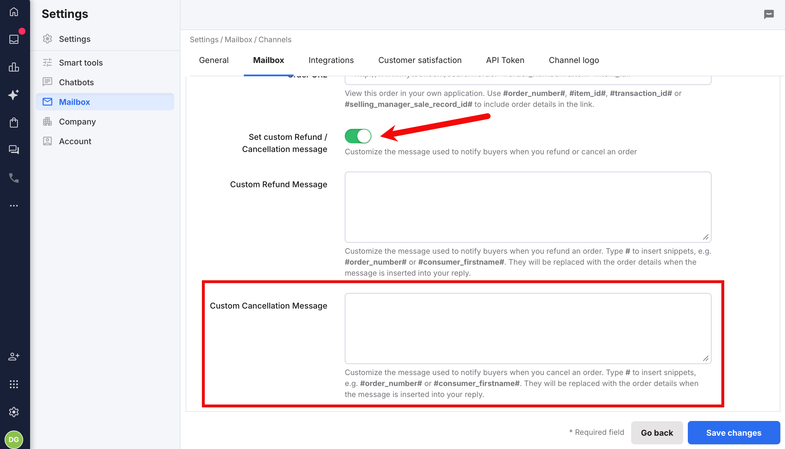 Custom Cancellation message field