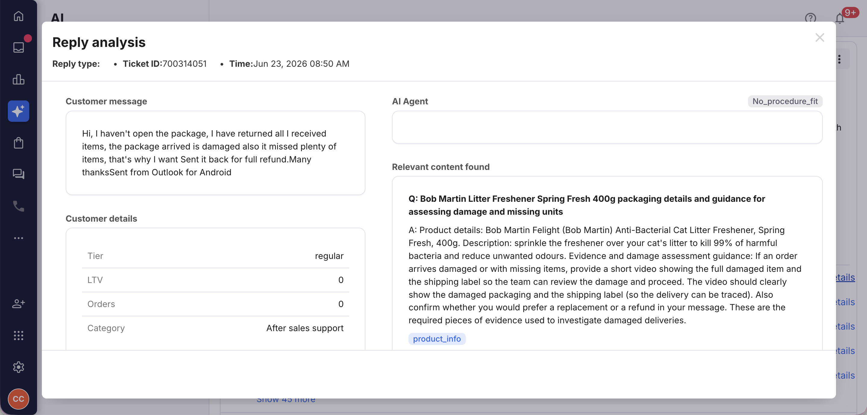 Reply Analysis page