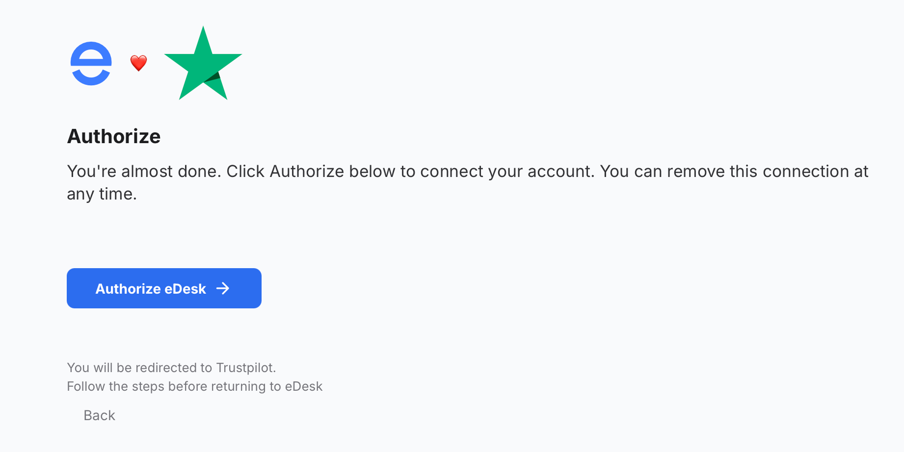 Authorize eDesk button