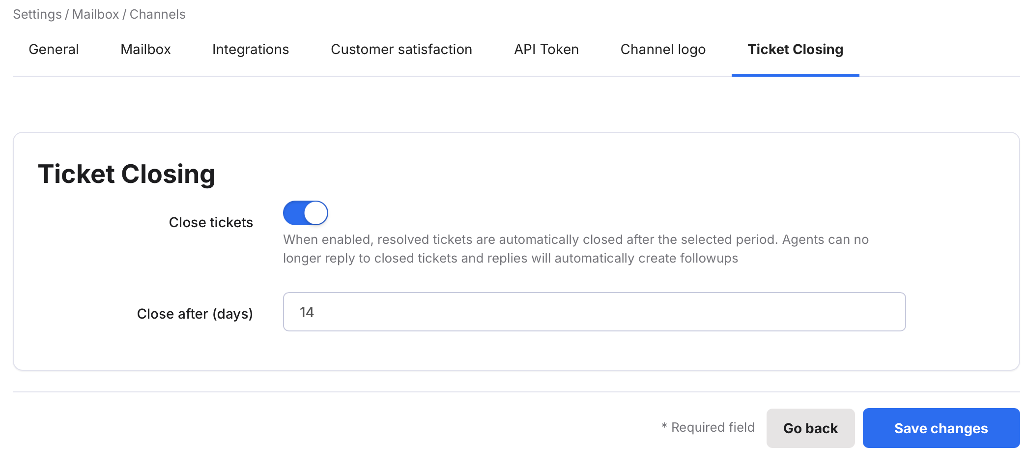 Ticket Closing tab